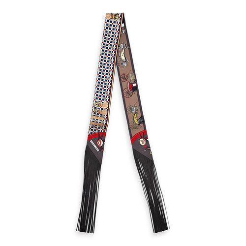 Les Voitures Nouvelles Blue/Rouge h/Marron Glace Leather Fringe Twilly