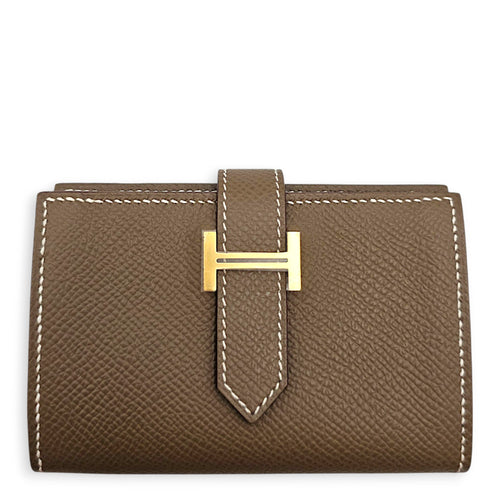 Bearn Mini Etoupe Wallet in Epsom Gold hardware