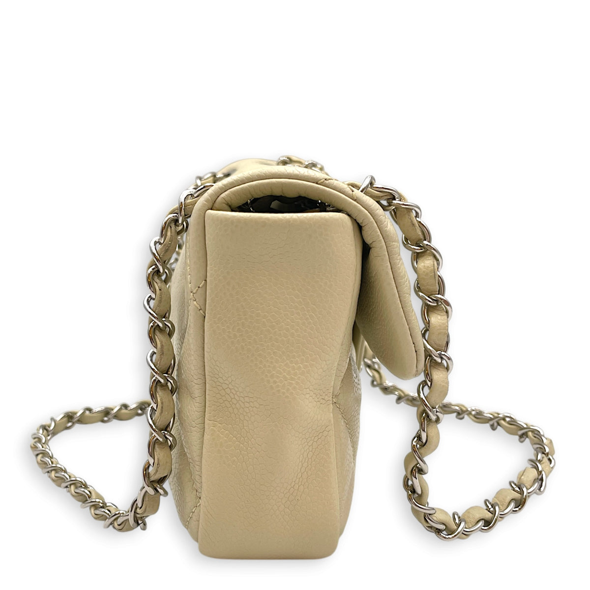Nature Flap  Small White Shoulder Bag in Caviar Leather Silver hardware