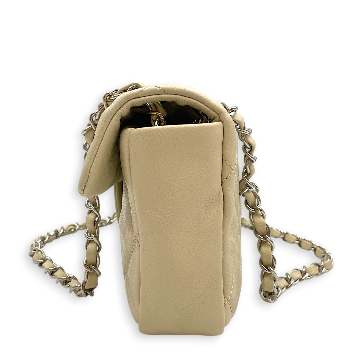 Nature Flap  Small White Shoulder Bag in Caviar Leather Silver hardware