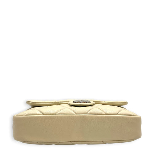 Nature Flap  Small White Shoulder Bag in Caviar Leather Silver hardware