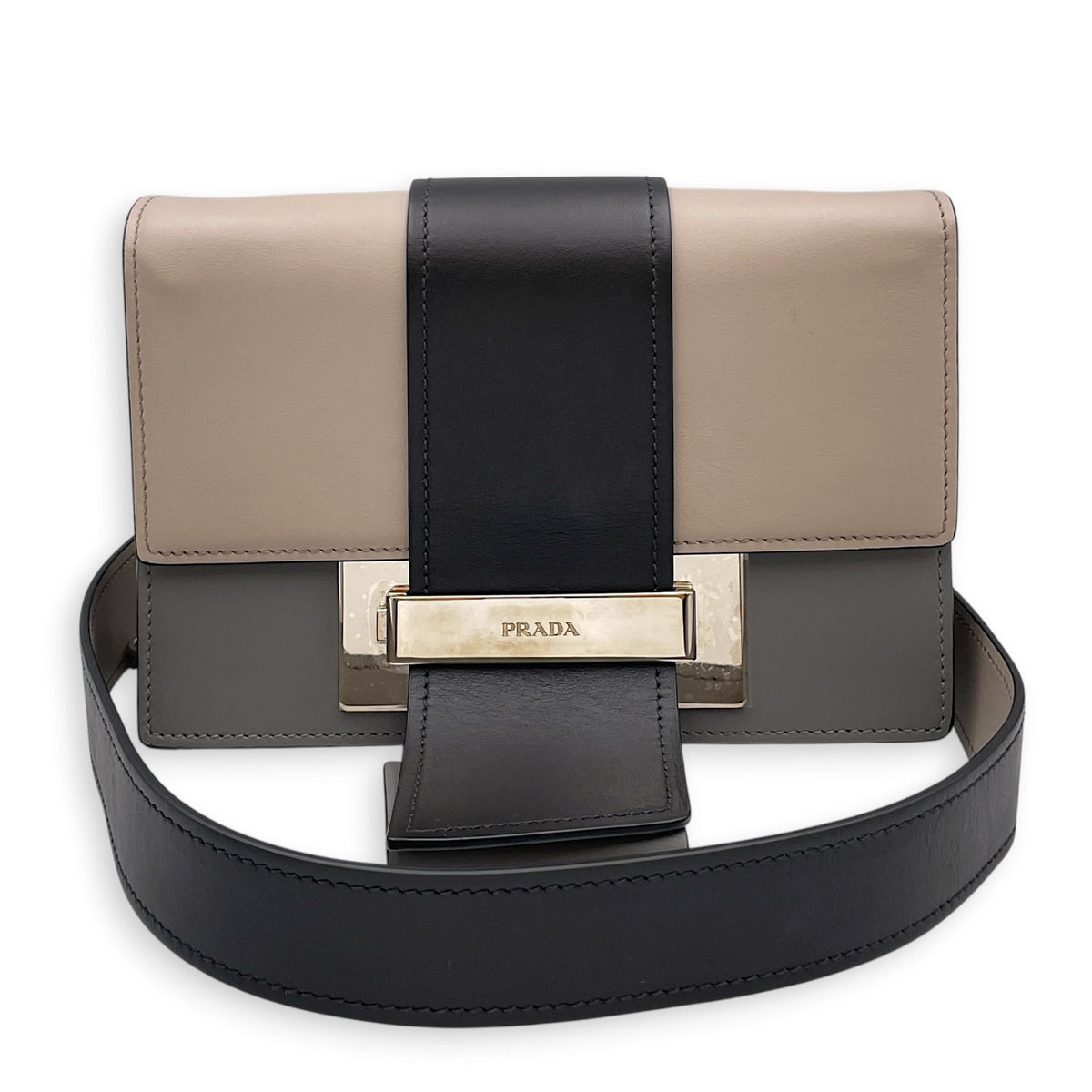 Plex Ribbon  Grey Shoulder Bag in Calfskin Silver hardware