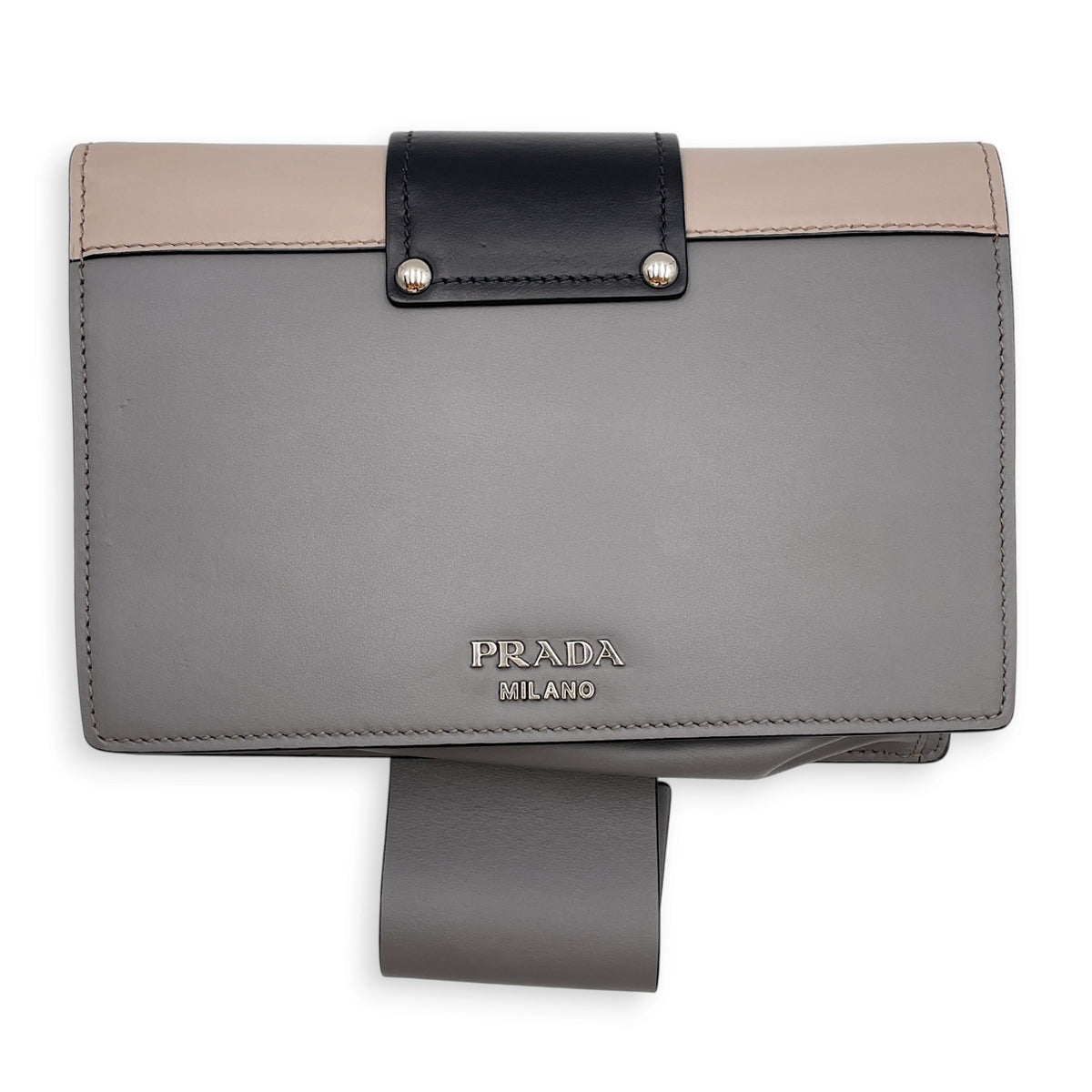 Plex Ribbon  Grey Shoulder Bag in Calfskin Silver hardware