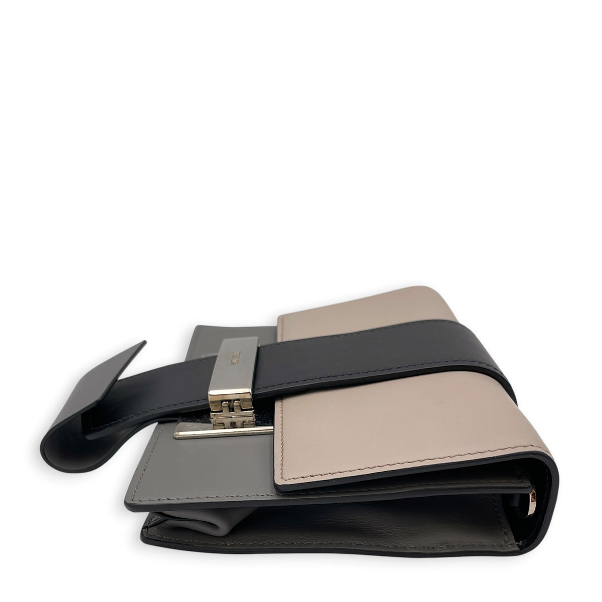 Plex Ribbon  Grey Shoulder Bag in Calfskin Silver hardware