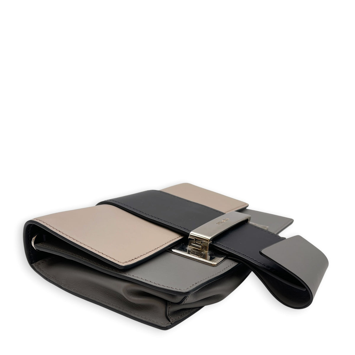 Plex Ribbon  Grey Shoulder Bag in Calfskin Silver hardware