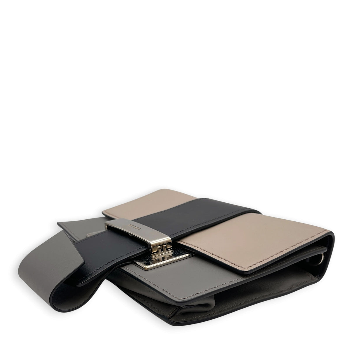 Plex Ribbon  Grey Shoulder Bag in Calfskin Silver hardware