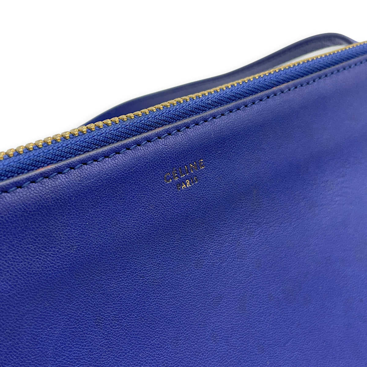 Trio Blue Shoulder Bag in Calfskin Gold hardware