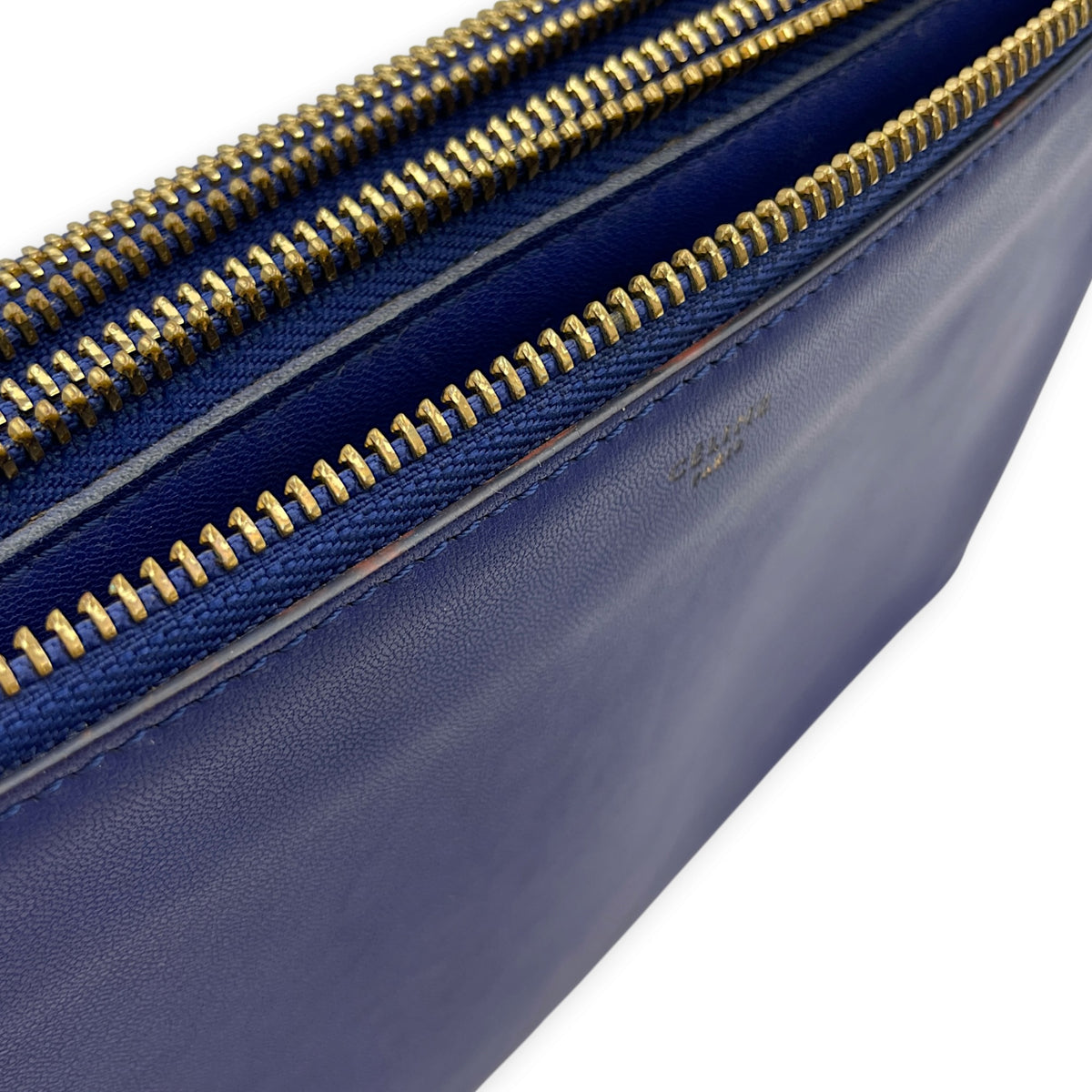 Trio Blue Shoulder Bag in Calfskin Gold hardware