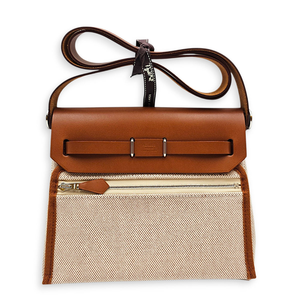 Herbag Mini Fauve/Beige-Ecru  in Vache Hunter/Toile Palladium hardware