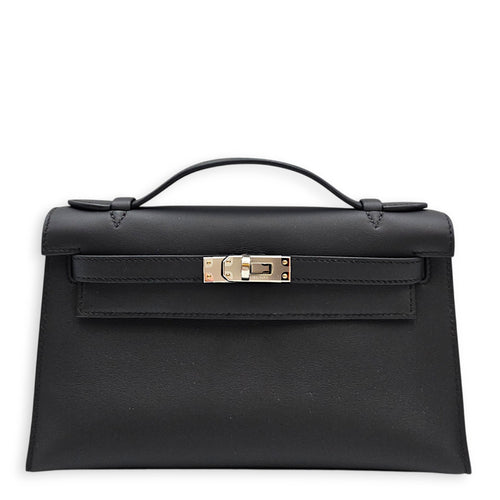 Kelly Pochette 18 Noir in Swift Palladium hardware