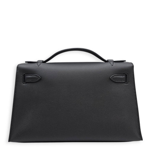 Kelly Pochette 18 Noir in Swift Palladium hardware