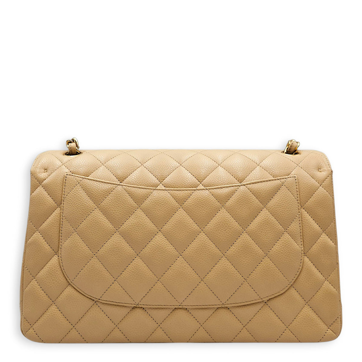 Classic (Double Flap) Jumbo Beige Shoulder Bag in Caviar Leather Gold hardware