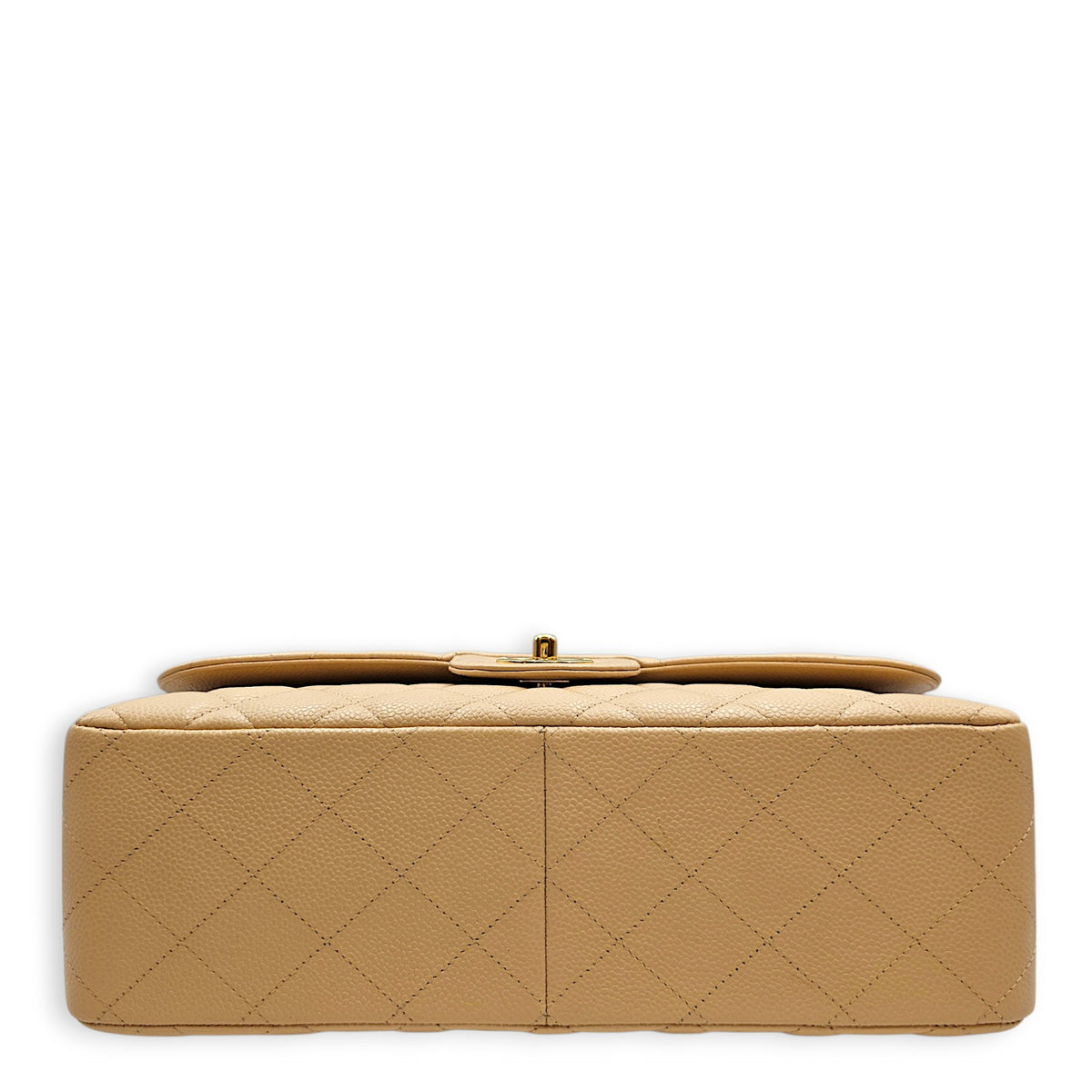 Classic (Double Flap) Jumbo Beige Shoulder Bag in Caviar Leather Gold hardware