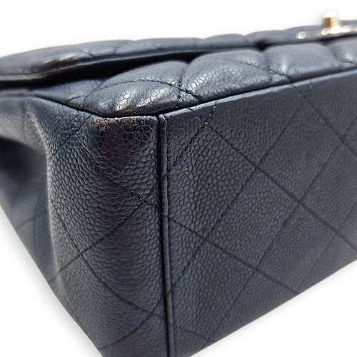 Classic (Double Flap) Maxi Navy Blue Shoulder Bag in Caviar Leather Silver hardware
