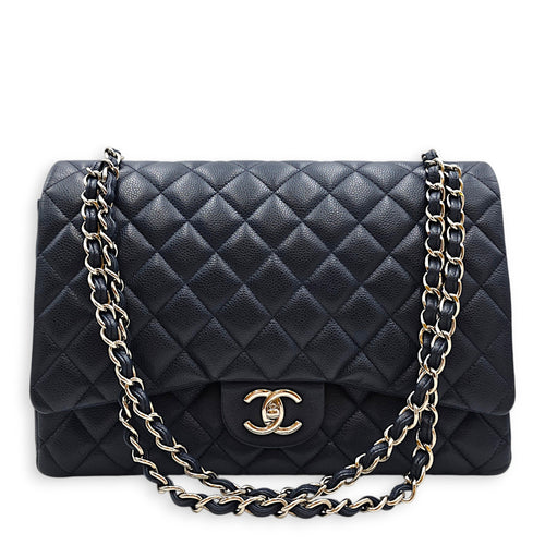 Classic (Double Flap) Maxi Navy Blue Shoulder Bag in Caviar Leather Silver hardware