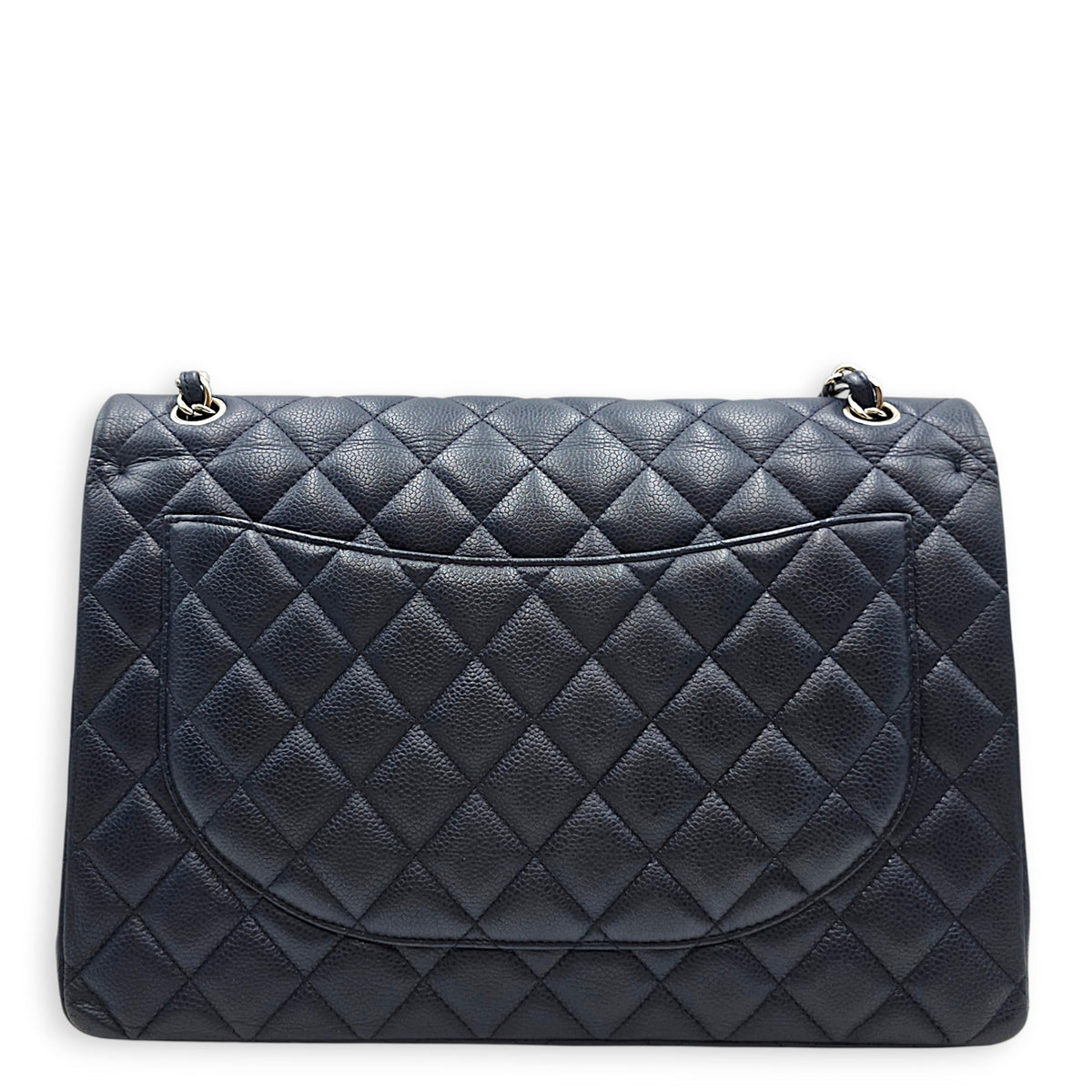 Classic (Double Flap) Maxi Navy Blue Shoulder Bag in Caviar Leather Silver hardware