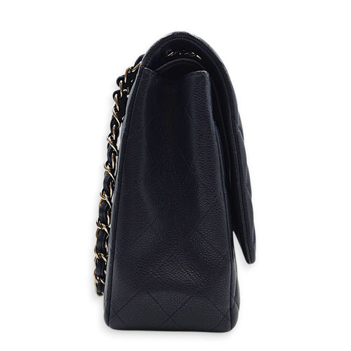 Classic (Double Flap) Maxi Navy Blue Shoulder Bag in Caviar Leather Silver hardware
