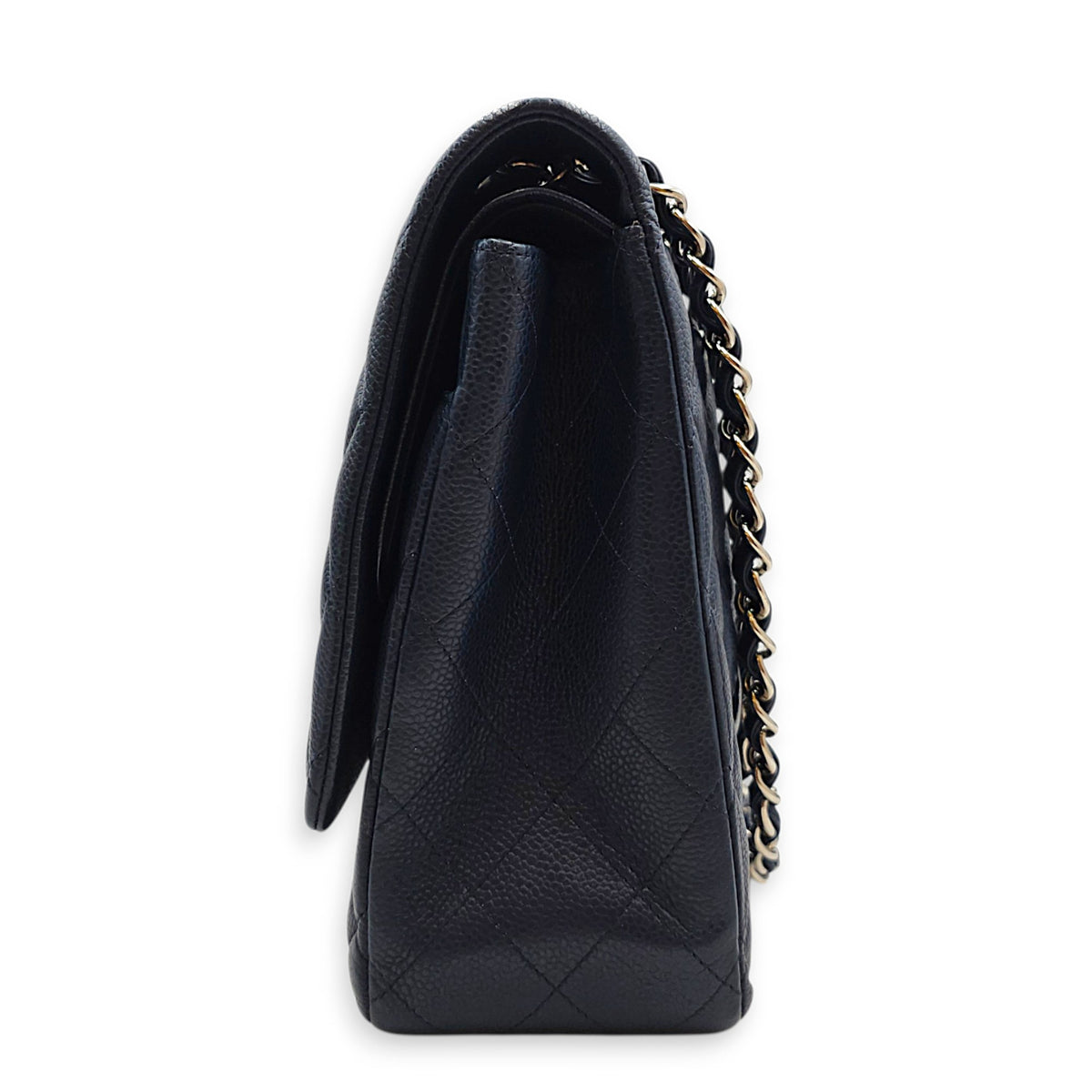 Classic (Double Flap) Maxi Navy Blue Shoulder Bag in Caviar Leather Silver hardware