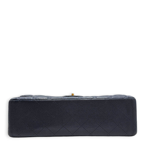 Classic (Double Flap) Maxi Navy Blue Shoulder Bag in Caviar Leather Silver hardware