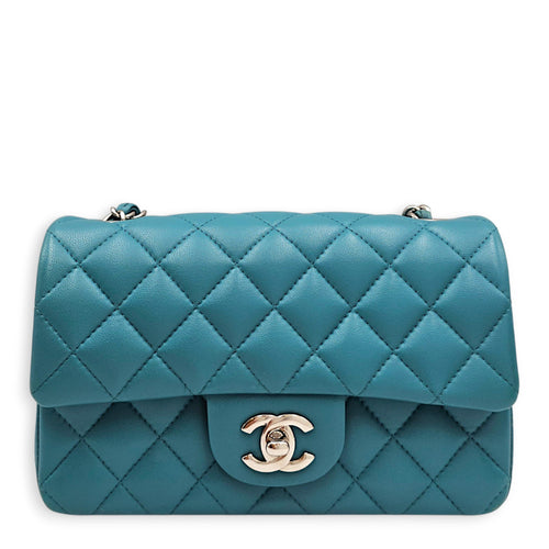 Classic Mini Teal  Shoulder Bag in Calfskin Silver hardware