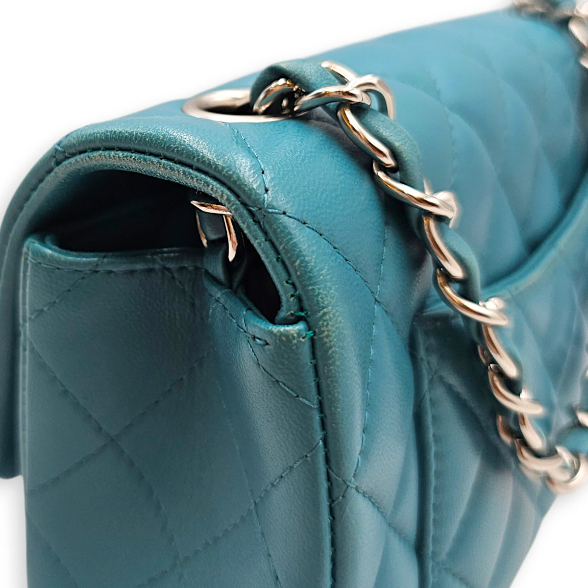 Classic Mini Teal  Shoulder Bag in Calfskin Silver hardware