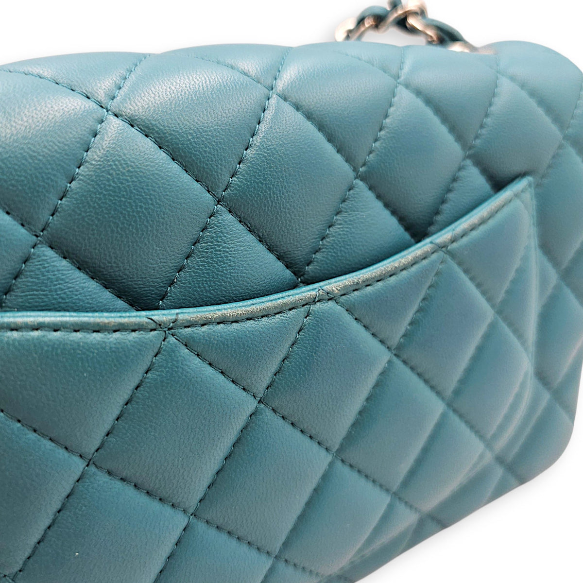 Classic Mini Teal  Shoulder Bag in Calfskin Silver hardware