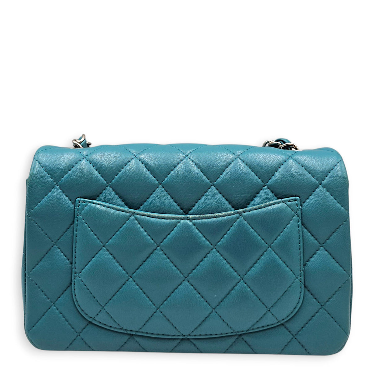 Classic Mini Teal  Shoulder Bag in Calfskin Silver hardware