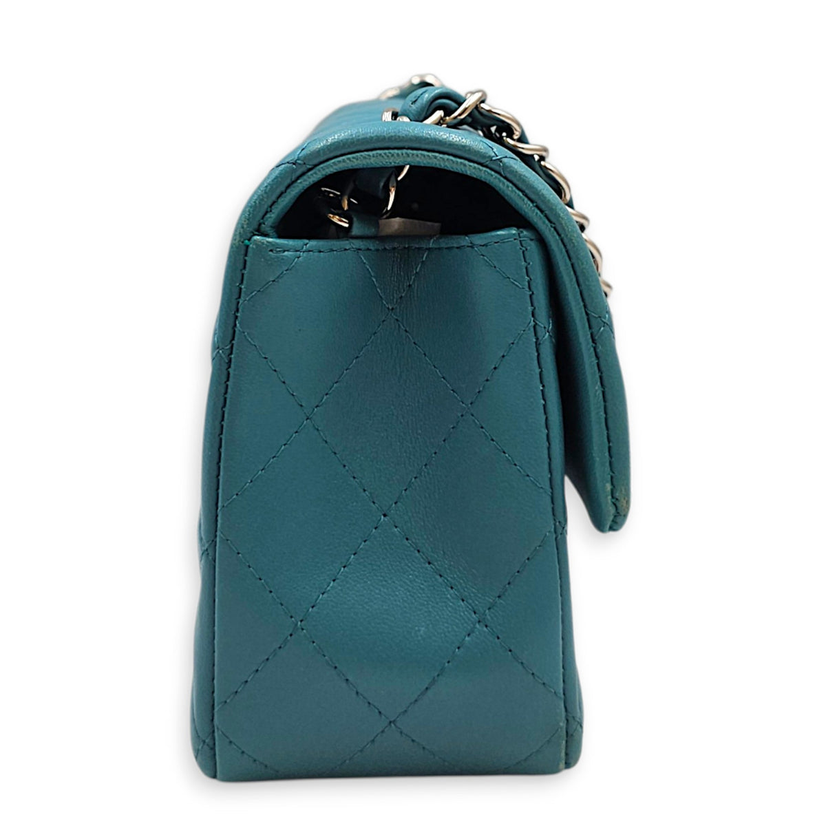 Classic Mini Teal  Shoulder Bag in Calfskin Silver hardware