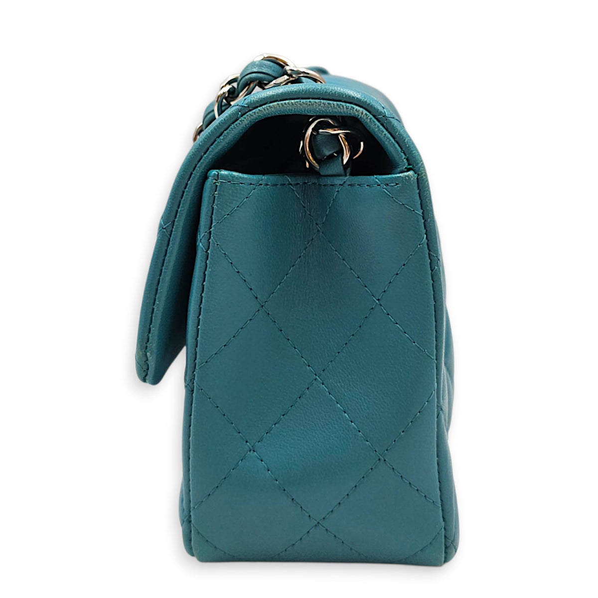 Classic Mini Teal  Shoulder Bag in Calfskin Silver hardware