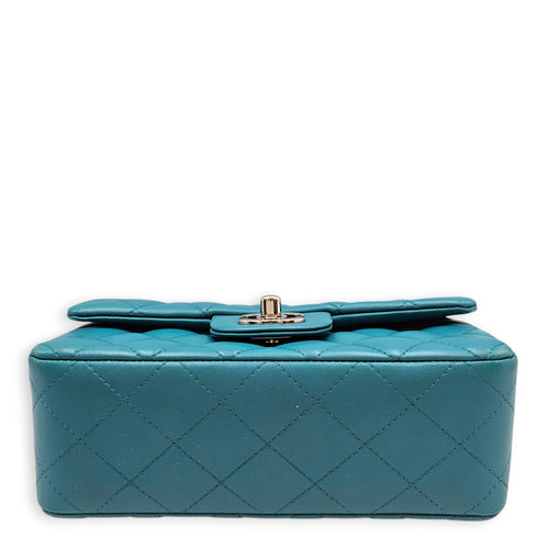 Classic Mini Teal  Shoulder Bag in Calfskin Silver hardware