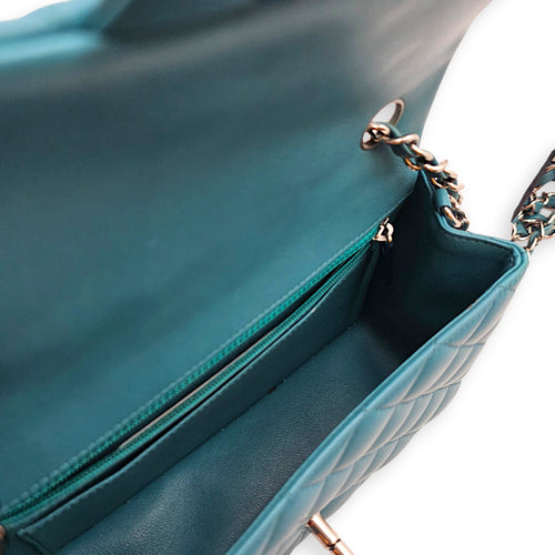 Classic Mini Teal  Shoulder Bag in Calfskin Silver hardware