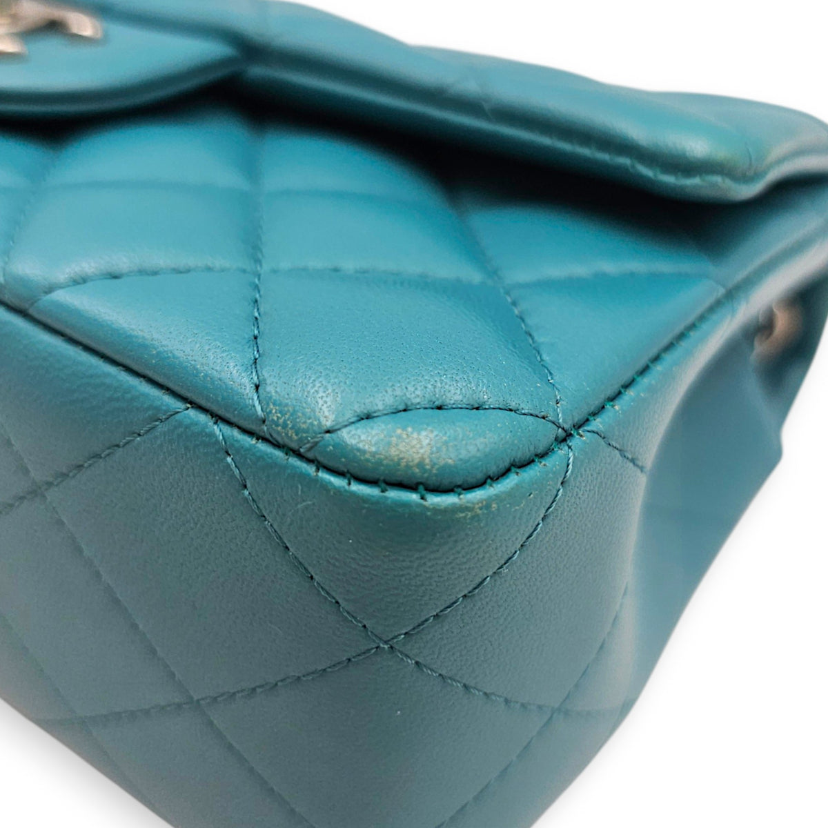 Classic Mini Teal  Shoulder Bag in Calfskin Silver hardware