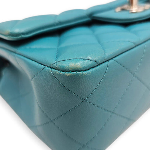 Classic Mini Teal  Shoulder Bag in Calfskin Silver hardware