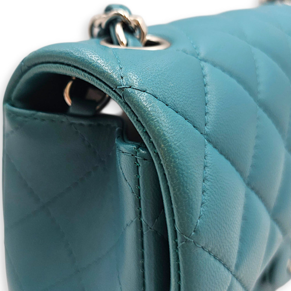Classic Mini Teal  Shoulder Bag in Calfskin Silver hardware