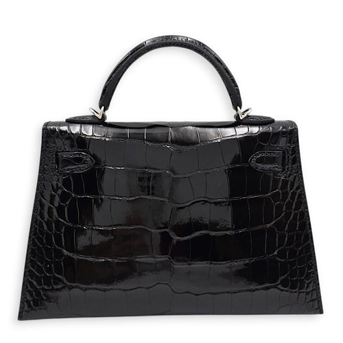 Sellier Kelly 20 Noir in Shiny Alligator Palladium hardware