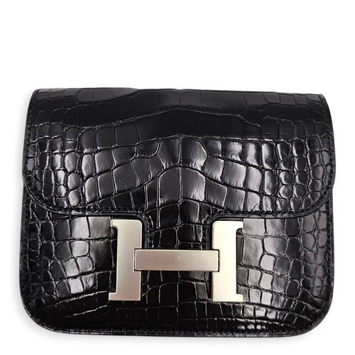 Constance Slim  Noir Wallet in Shiny Alligator Palladium hardware