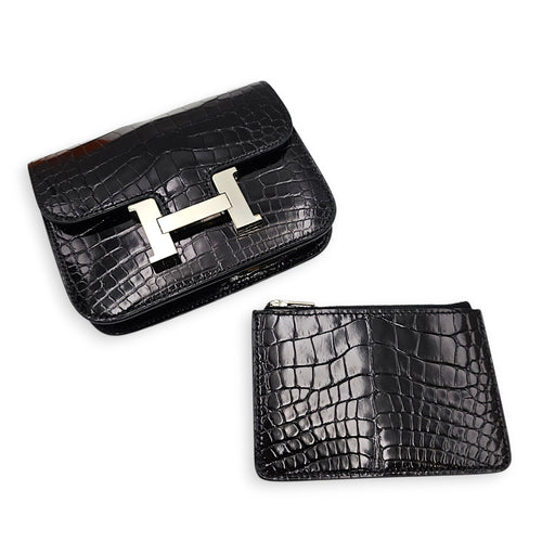 Constance Slim  Noir Wallet in Shiny Alligator Palladium hardware