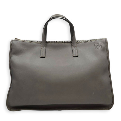 Briefcase Grey Top Handle Bag in Calfskin Silver hardware