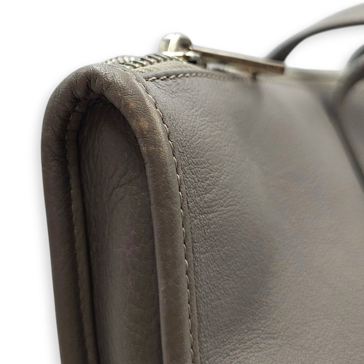 Briefcase Grey Top Handle Bag in Calfskin Silver hardware