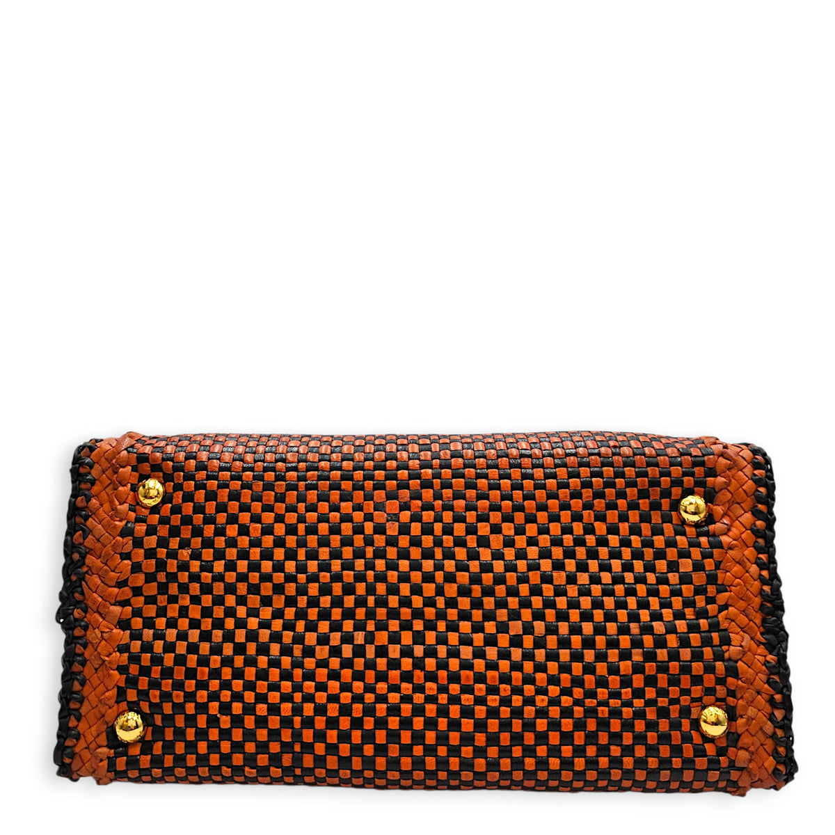 Woven  Orange/Black Top Handle Bag in Goat Leather Gold hardware