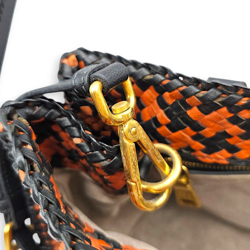 Woven  Orange/Black Top Handle Bag in Goat Leather Gold hardware