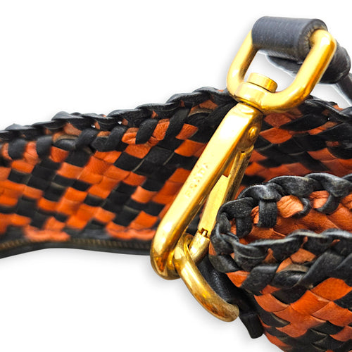 Woven  Orange/Black Top Handle Bag in Goat Leather Gold hardware