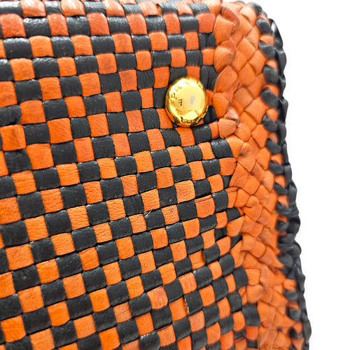 Woven  Orange/Black Top Handle Bag in Goat Leather Gold hardware