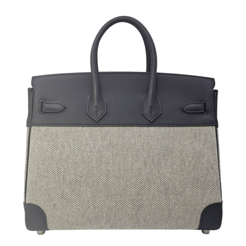 Birkin 25 Noir/Ecru-Noir in Swift/Toile Palladium hardware