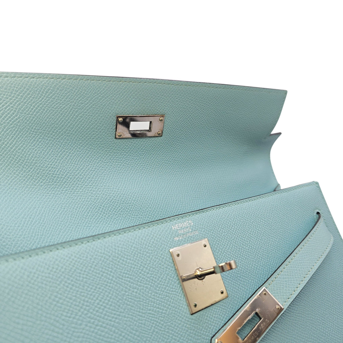 Sellier Kelly 32 Bleu Atoll in Epsom Palladium hardware