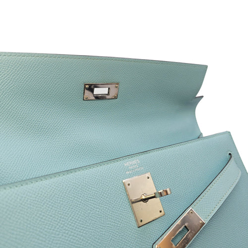 Sellier Kelly 32 Bleu Atoll in Epsom Palladium hardware