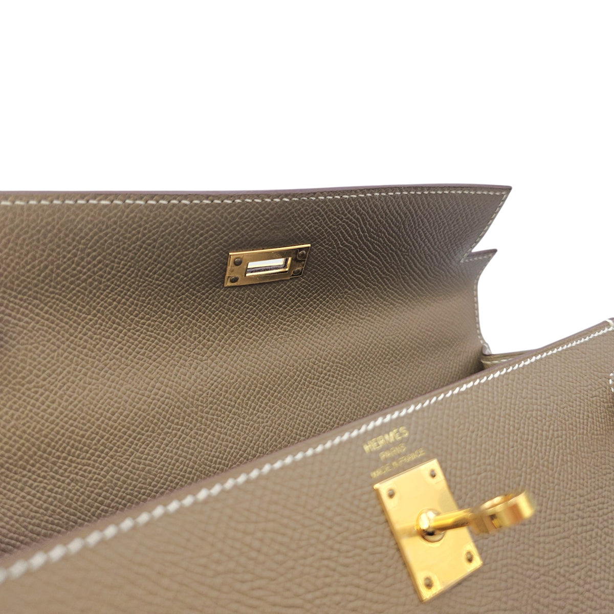 Sellier Kelly 25 Etoupe in Epsom Gold hardware