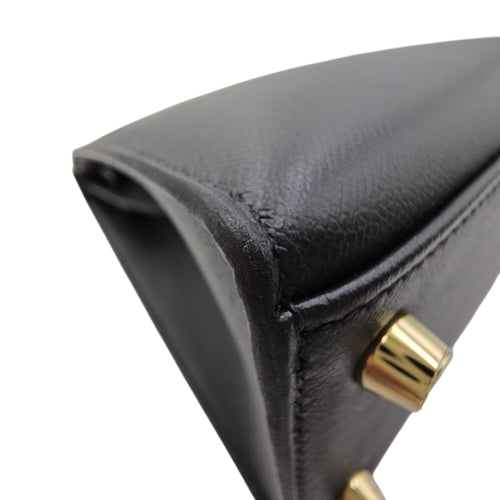 Sellier Kelly Touch  25 Noir/Blue Marine  in Madame/Matte Alligator Gold hardware