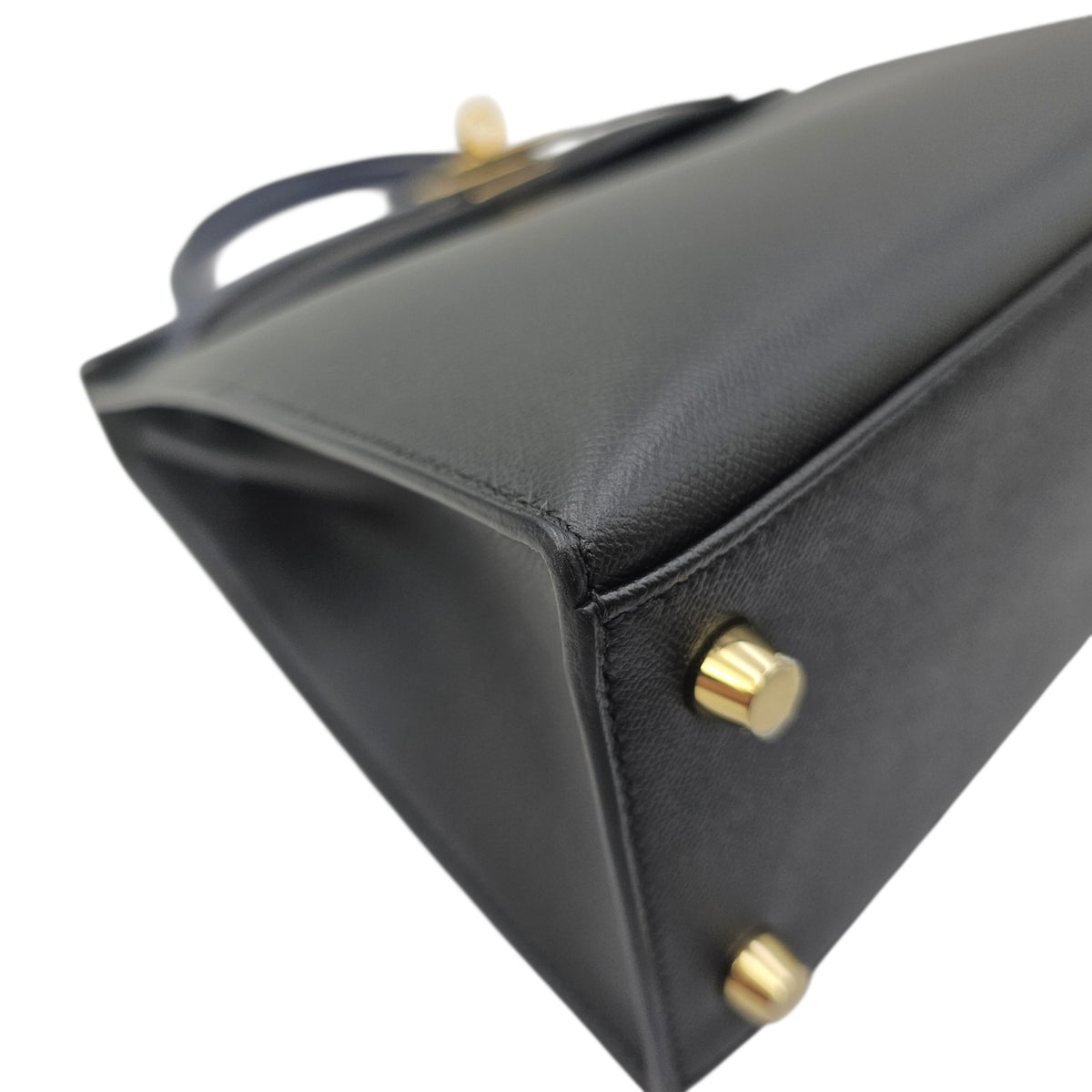 Sellier Kelly Touch  25 Noir/Blue Marine  in Madame/Matte Alligator Gold hardware