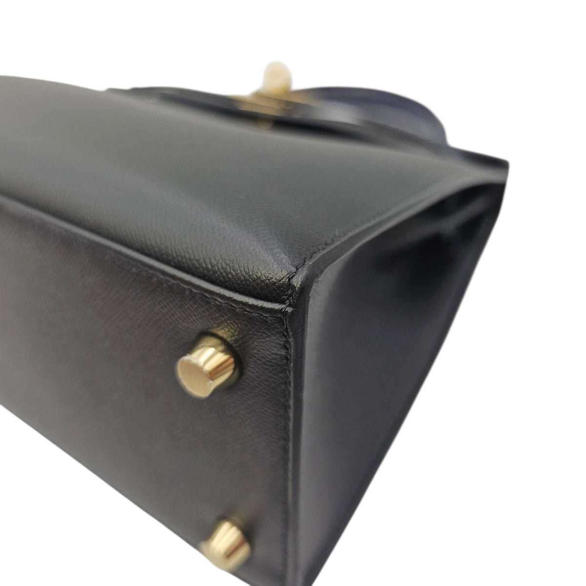 Sellier Kelly Touch  25 Noir/Blue Marine  in Madame/Matte Alligator Gold hardware